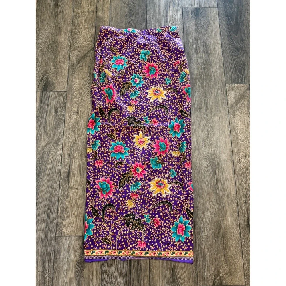 Emchit 5029 Batik Floral Wrap‎ Maxi Skirt Purple Cotton 28 Boho Ethnic Festival